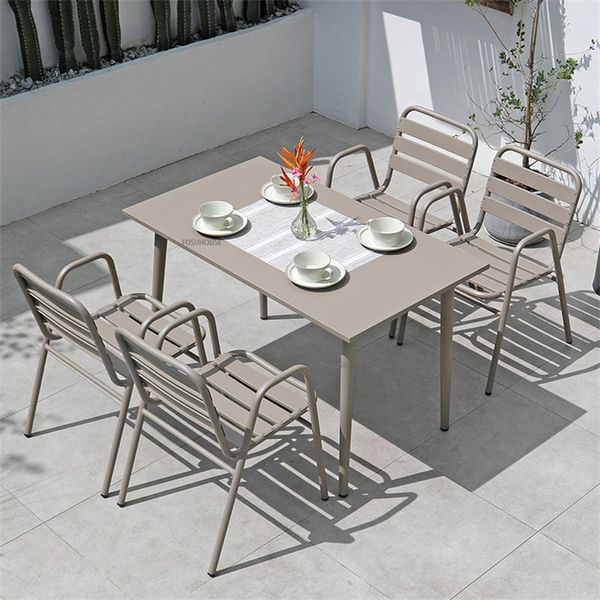 Table ronde et chaises en aluminium nordique Définition de meubles de jardin extérieurs Définition de meubles de loisirs de la cour de jardin extérieur z