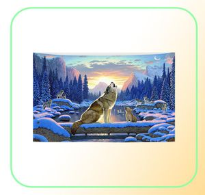 Nordique Animal Mur suspendu Tapestry Decorative Wolf Tissu maison décor de chambre d'hiver Farmhouse tenture Mural5433327