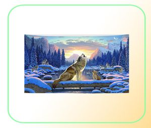 Tapisserie murale suspendue avec animaux nordiques, tissu de loup décoratif, décor de chambre à coucher, tenture de ferme d'hiver mural2749030