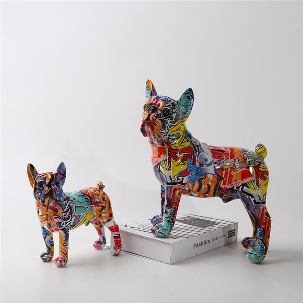 Figurines de peinture d'art nordique Graffiti L S bouledogue français, décoration créative en résine pour la maison, armoire à vin, décor de bureau, artisanat en résine 266r