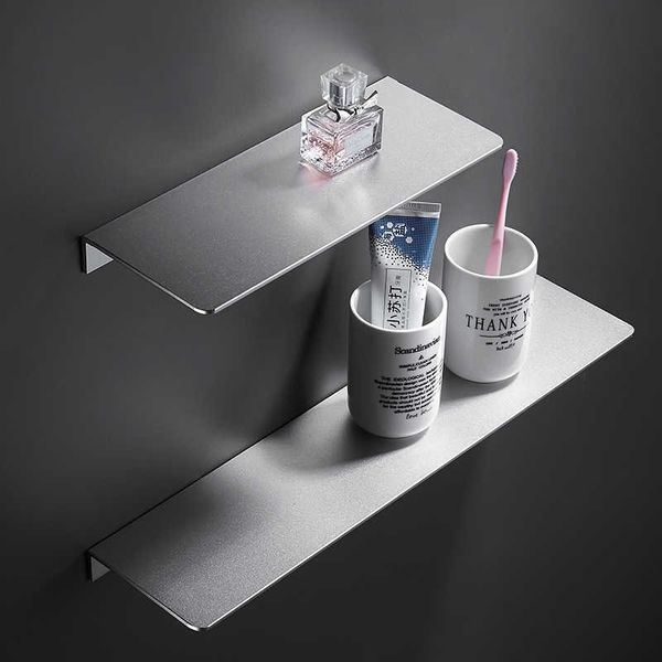 Estante de almacenamiento de baño nórdico, estante de esquina cepillado plateado, organizador de baño de aluminio espacial, marco cosmético de montaje en pared de 40/50/60cm 210724