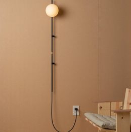 Lámpara de pared de dormitorio nórdico, sala de estar, cableado gratuito moderno Simple con enchufe de cable, interruptor enchufable, lámpara de modelado de Hotel, suelo