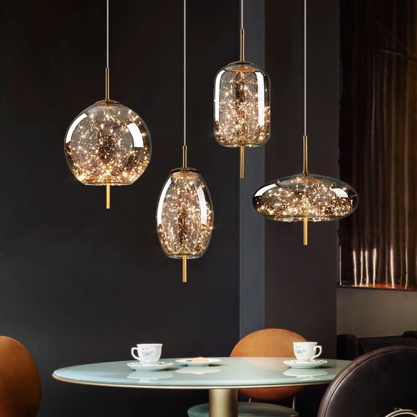 Chandeliers modernes nordiques pour le loft Long Line Art Plein of Stars Restaurant Pendants Lights Indoor Éclairage lustre lustre