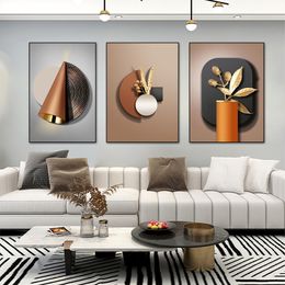 Póster de lienzo de hoja de oro Negro Nórdico, geometría abstracta, arte de pared Visual 3D, pintura impresa, imágenes para decoración para sala de estar moderna