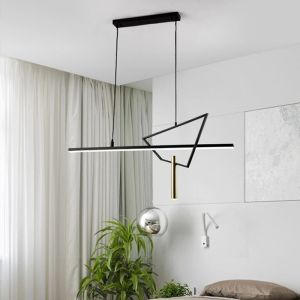 Noordse zwarte LED-hanglampen voor slaapkamer, nachtkastje, woonkamer, keuken, restaurant, bar, armatuur, hangende geometrie, kroonluchter