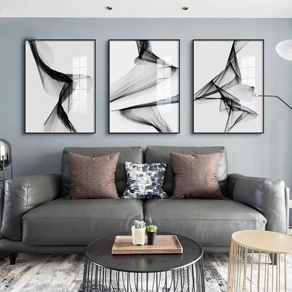Cuadro sobre lienzo para pared, arte blanco y negro nórdico, impresiones, imagen de línea abstracta para sala de estar, decoración moderna para el hogar, sin marco216b