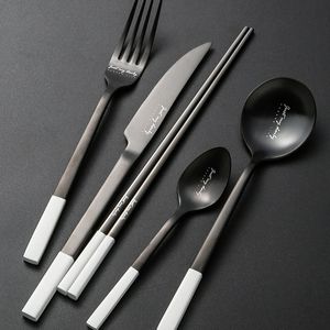 Negro Nórdico blanco cuchillo para carne juego de tenedor cuchara vajilla occidental cubiertos creativos de acero inoxidable palillos