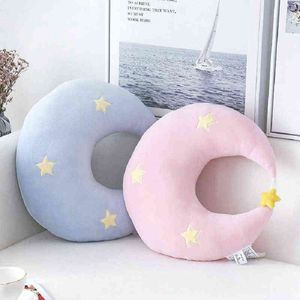 Nordic Blue Moon Hairball Sun Pillow Plush Soft Pink Star Ornamental Travel Neckline Sofa Decor Girly Room J220704