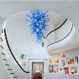 Lampe à suspension Art déco nordique bleu blanc Villa hôtel escaliers haut plafond éclairage intérieur lustre en verre de Murano soufflé à la main LED 28 par 52 pouces
