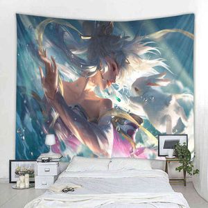 Noordse Boheemse hippie muur achtergrond decoratieve tapijt slaapkamer woonkamer anime personages j220804