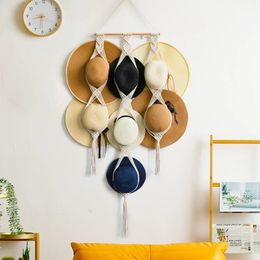 Nordic Boho Cotton Corde Hanging Hat Organisateur Display Rack Rangement Capeur Habilleur Macrame Macrame Tapestry Home Mur Wall Decor 240516