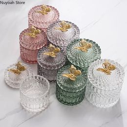 Pot de rangement en verre papillon nordique, boîte à bijoux, boîte de coton-tige domestique, bureau, pot en verre Transparent, décoration 240307