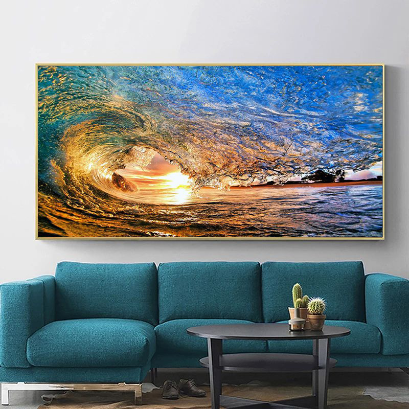 Pinturas de lona nórdica, paisaje de olas marinas, arte de pared, póster de naturaleza moderna e impresiones, imágenes artísticas para sala de estar, Hotel, decoración del hogar