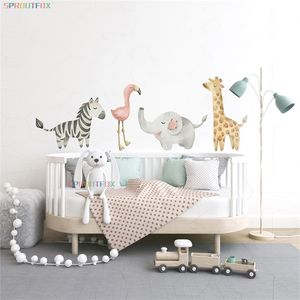 Nordique Cartoon Animaux Sticker Wall For Kids Room Nursery Baby Boys Bedroom Wall Decs Zebra Flamingo Elephant Giraffe autocollants 220504