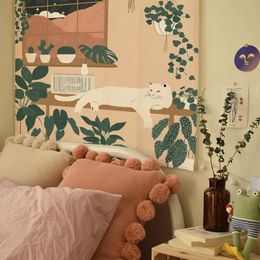 Tapiz de personaje de dibujos animados nórdico para colgar en la pared, decoración fresca para habitación estética, Mural hippie para dormitorio, sala de estar, niñas 240304