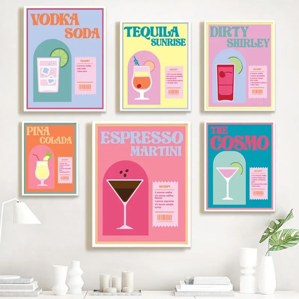 Affiche de cocktail de dessin animé nordique, expresso Spritz, jus de Fruits, vin, boissons, toile, peinture murale, images d'art pour cuisine, Bar, Club, salle à manger, décor sans cadre Wo6