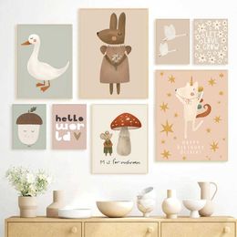 Nordique dessin animé renard lapin souris oie canard mur Art toile peinture pépinière affiche et imprime photos bébé enfants chambre décor 0GHY