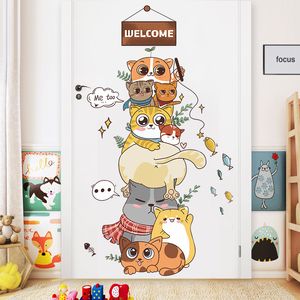 Dessin animé nordique vilain chat pyramide stickers muraux chambre d'enfant décoration murale peintures auto-adhésives décor de chambre esthétique