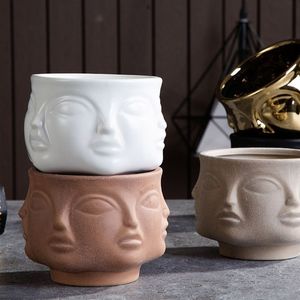 Vase d'art en céramique nordique, Sculpture, artisanat, visage humain, Pot de fleur familial, rangement de jardin fait à la main, Arrangement de fleurs, décoration de maison, 177I