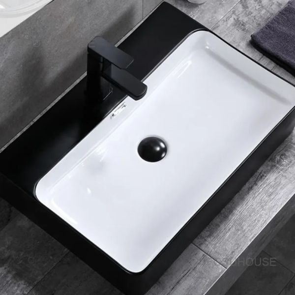 Plataforma de la plataforma de cerámica de cerámica Nordic Cuenca de baño modernas Basina de lavado Black Simple Wasin Wall Wathing Baño Fregadero