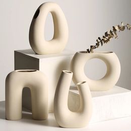 Vase en céramique nordique moderne minimaliste Abstraction, décoration de maison, bureau, salon, Vases géométriques de mariage, cadeaux 240110