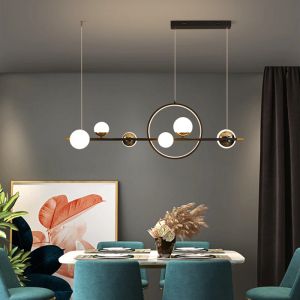 Nordic Circle LED-hanglamp voor eettafel kamer keuken slaapkamer melkwit glazen bol ijzerverf zwart goud binnenlicht