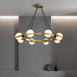 Nordic koperen kroonluchter lampen voor woonkamer slaapkamer moderne glazen bal licht armatuur dineren verlichting thuis binnen