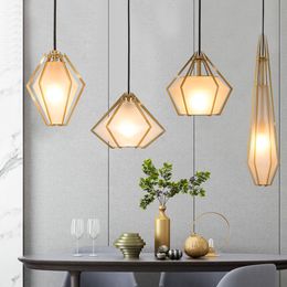 Lampes suspendues géométriques en cuivre, style nordique, couleur or Rose, pour bar, cuisine, île, table à manger, lampe suspendue moderne du milieu du siècle