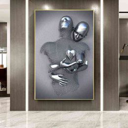 Nordique Couples Métal Figure Statue Mur Art Moderne Peinture Affiche Amant Sculpture Gravure Utilisé pour Couloir Chambre Décor À La Maison H1110