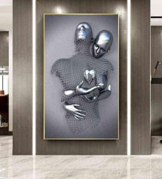 Nordic Couples Metal Figure Statue Wall Art Modern Painting Affiche Lover Sculpture Printmaking Utilisé pour le couloir Room Home Decor H7547031
