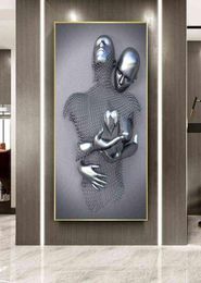 Parejas nórdicas Figura de metal Estatua Arte de pared de la pared Moderna pintura Amante de la escultura de la escultura Se usa para la sala del corredor Decoración del hogar H5089942