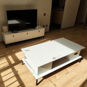 Nordic Cream Style TV Stand 2023 Nieuwe high-end tv-kast Modern licht luxe woonkamer Witte tv-kast en salontafel Set c