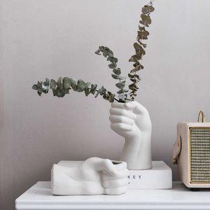 Vase en céramique créatif nordique maison artisanat ornement poing fleur corps art vase ornement salon 210804