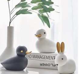Nordic criativo bonito pato coelho artesanato ornamentos quarto das crianças casa decorações móveis de armário tv