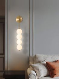 Nordique créatif luxe perle applique boule de verre décor à la maison salon luminaire or noir appliques murales pour chevet Aisie