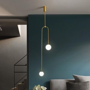 Nordique Creative Moderne Designer Salle À Manger Chambre Chevet Pendentif Lumières Or Unique Lampe Suspendue Ligne Géométrique Luminaire Lampes