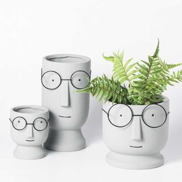 Nordic schattige bril jongen keramische succulente bloempot cartoon mode eenvoudige kunst gedroogde bloem vaas indoor groene dille huis tuin 210712