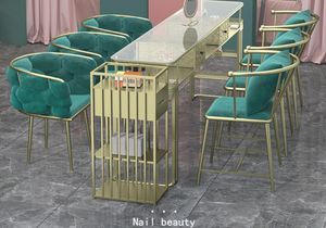 Noordse Dali Dresser make -up tafel salon apparatuur meubels ijzer kunst manicure tafel en stoel set gehard glazen tafel top