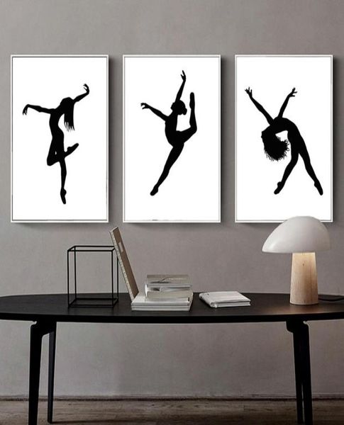 Art mural de danse nordique, peinture de fille dansante de Ballet, noir et blanc, affiche de danse de Ballet minimaliste, ensemble de 34079360