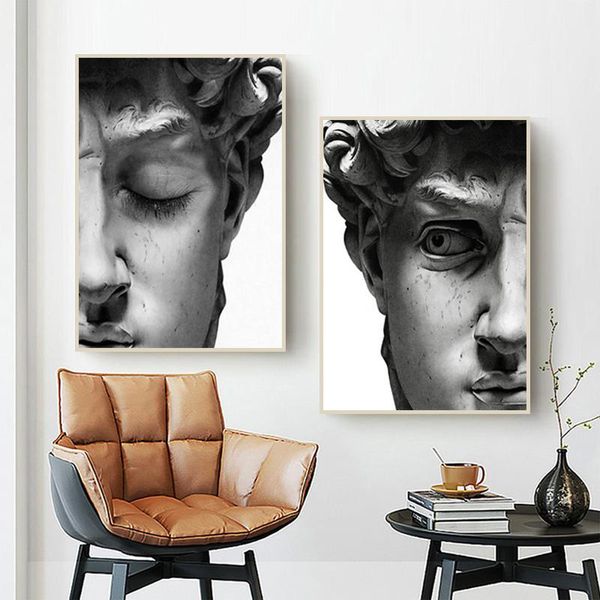 Nordique David tête Sculpture affiches et impressions noir et blanc mur Art toile peintures moderne salon décoration photos