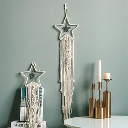 Accesorios de decoración nórdica, tapices de estrellas tejidos a mano bohemios, adornos, regalo de Navidad para habitación de niños, casa de campo, decoración del hogar Macr3332r