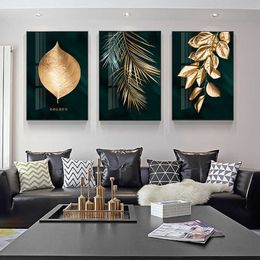 Décoration nordique Feuille d'or Toile Peinture abstraite Mur Art Affiche et impression Images décoratives pour salon Décor à la maison 210705