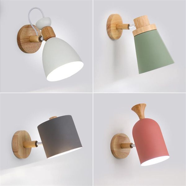 Nordic Design Led Intérieur Applique En Métal Abat-Jour En Bois De Chevet Couloir Vanité Lumière Luminaire Applique Murale Maison Déco Chambre Lampes-I2101