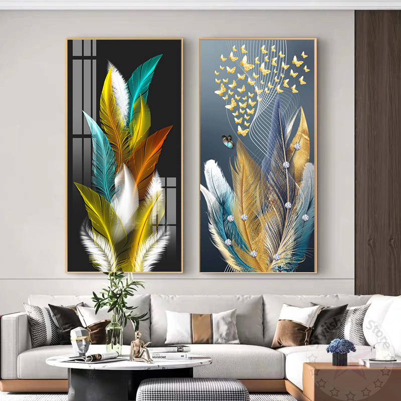Nordic Feather Art Wall Posters Modern Deer Feather Canvas Painting Prints Wall Art Pictures for Living Room Home Decor Cuadros