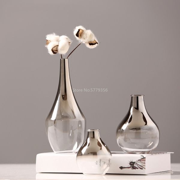 Nordique fleur verre Vase créatif argent dégradé séché insérer bureau Terrarium bijoux décoration porte-plante 210310