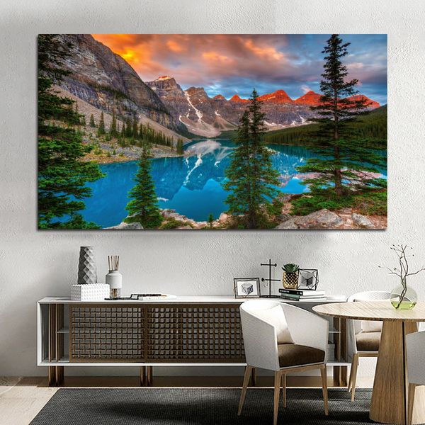 Nordique forêt toile mur Art impression peinture montagne lac paysage affiche Nature image décorative pour intérieur décor à la maison