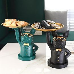 Sculpture nordique de bouledogue français, Figurine de chien, clé de rangement de bijoux, décoration de Table, cadeau avec assiette, lunettes, goutte 210924272F