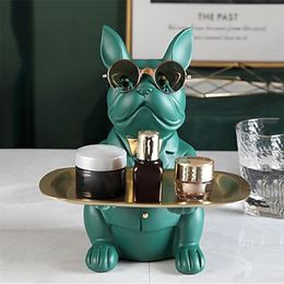 Nordique bouledogue français Sculpture chien Statue bijoux stockage Table décoration cadeau ceinture plaque lunettes plateau maison Art Statue 210727237a