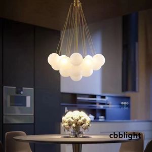 Nordic Frosted Glass Ball Kroonluchter voor het eten woonkamer Decoratie Gold Black Bubble Led Pendant Lights Hanging Lampen LRS002