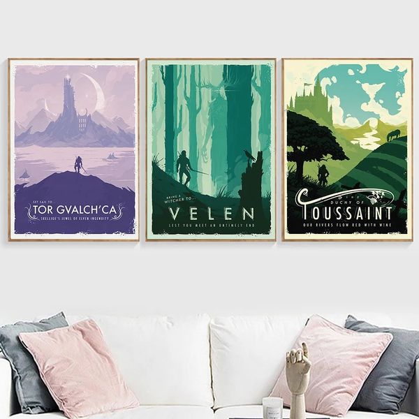 Nordique Jeu Art Affiches Mur Art Cadeau Forêt Paysage Toile Peinture Imprime Garçons Jeu Chambre Salon Décor Mur Photo No Frame Wo6